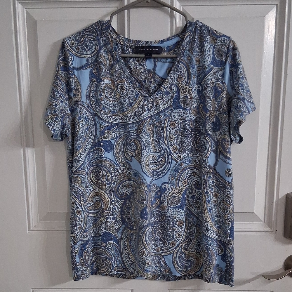 Tommy Hilfiger Blue Paisley Short Sleeve Top